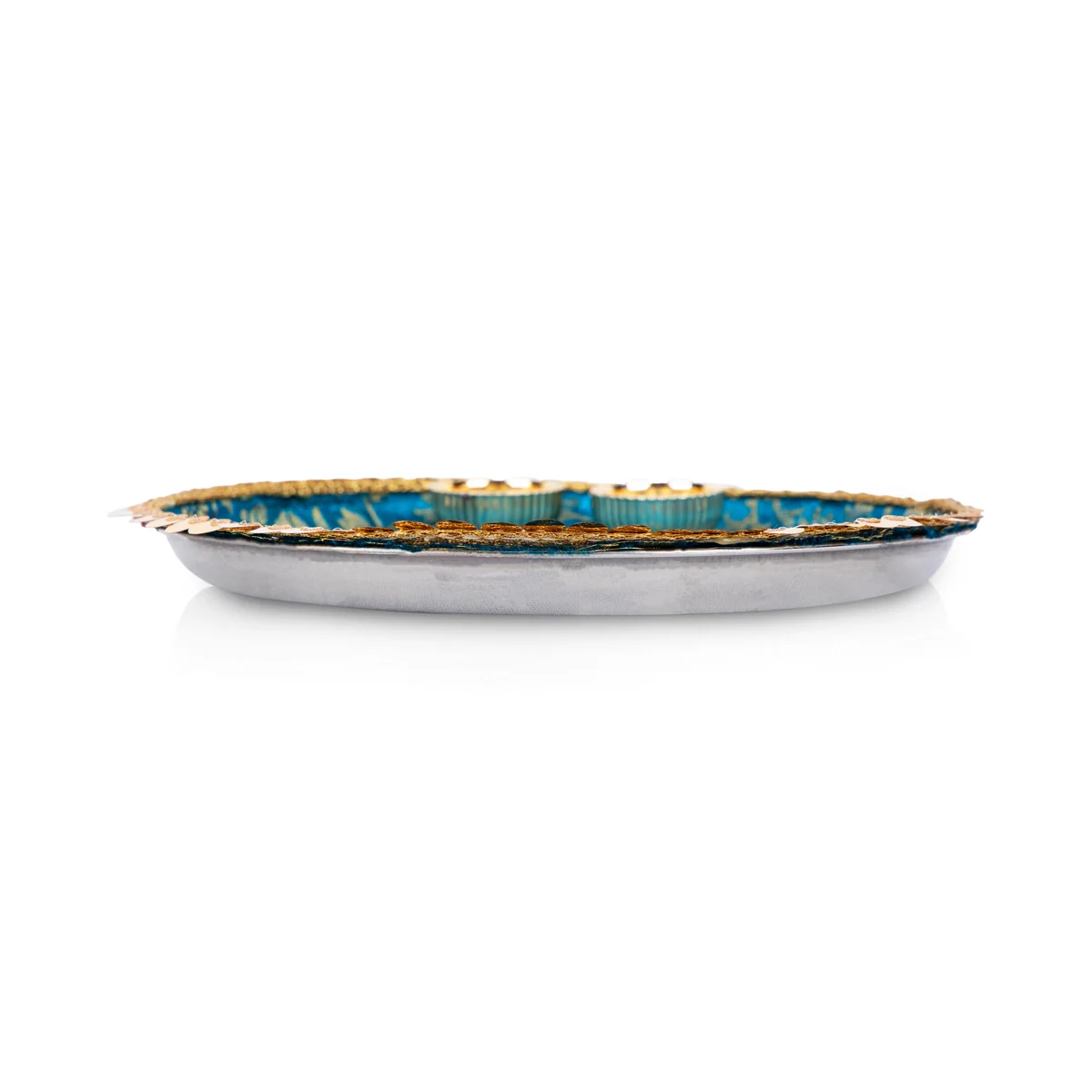 Decorative Plate With 2 Cups - 0.5 x 7 Inches | Stainless Steel Pooja Thali/ Designing Thali Plate for Home - Image 4