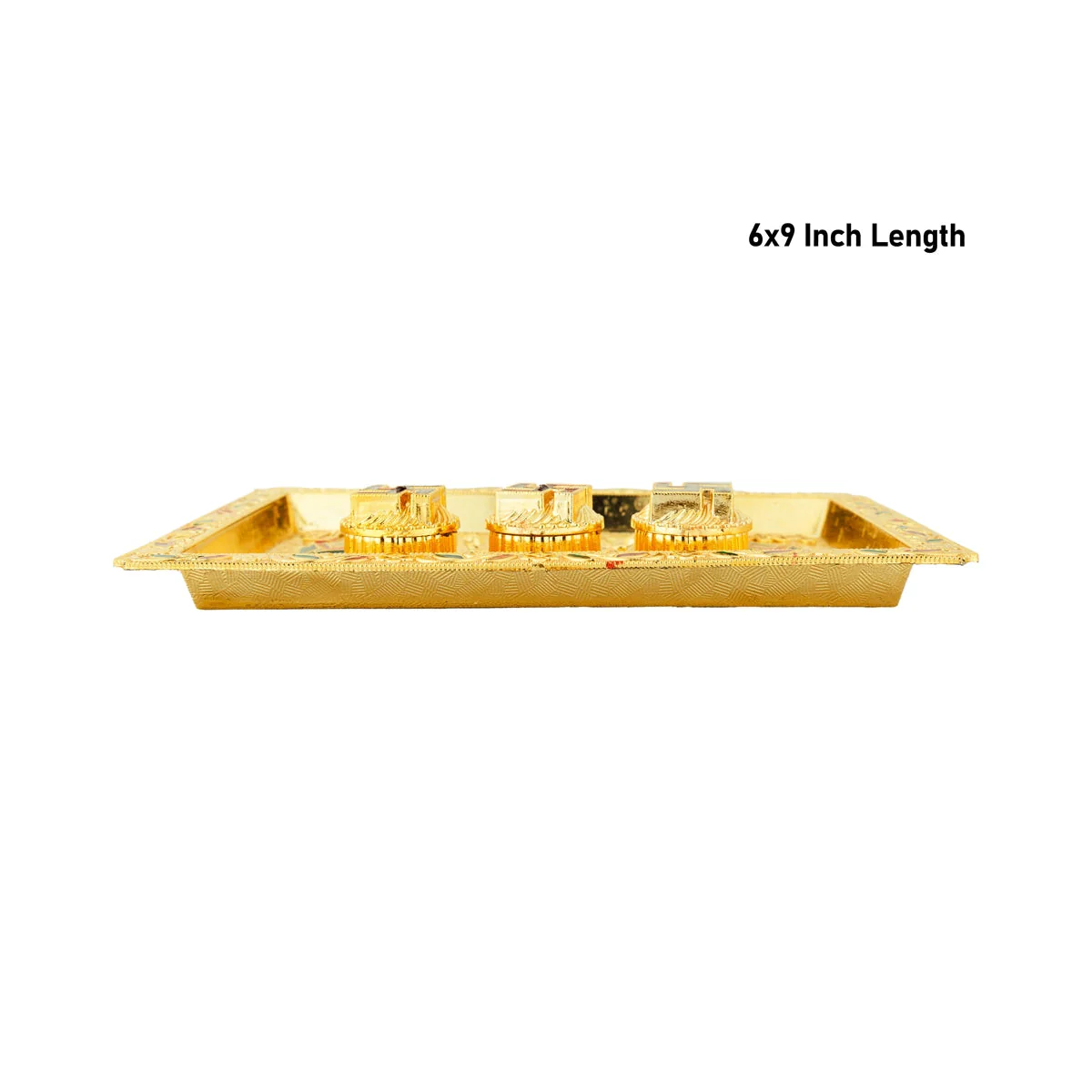 Decorative Plate With Kumkum Box - 6 x 9 Inches | Mahalakshmi Design Fancy Tray With Kumkum Bharani for Pooja - Image 4