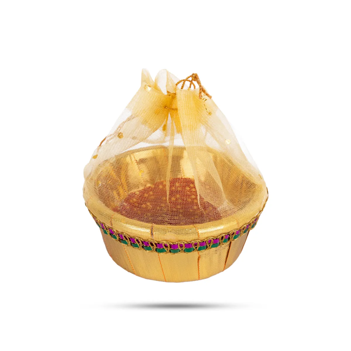 Decorative Tokri Basket With Net Cover- 1.5 X 3.5 Inch | Chocolate Gift Basket/ Gift Hamper Basket For Storage - Image 2