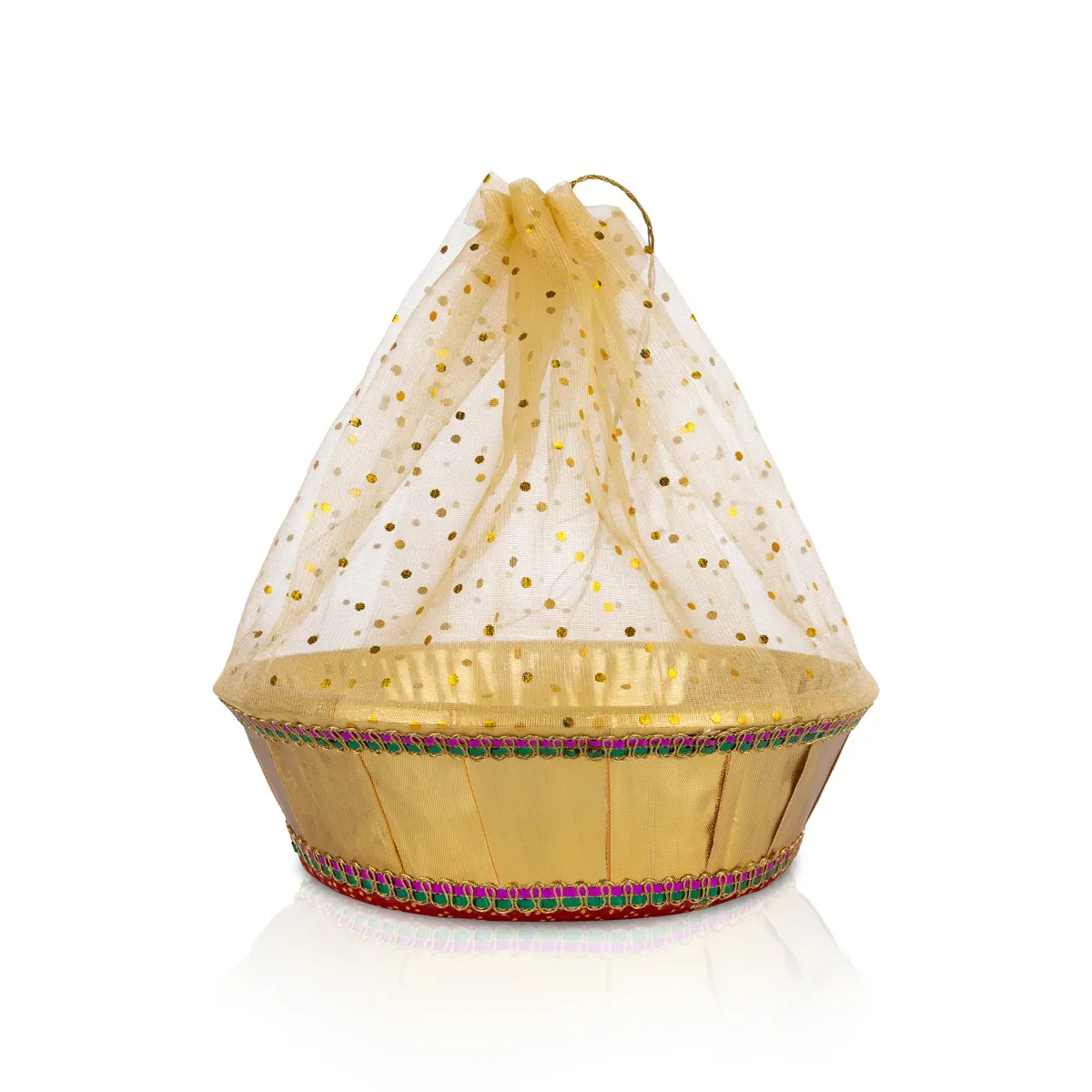 Decorative Tokri Basket With Net Cover- 2 X 4.25 Inches | Chocolate Gift Basket/ Gift Hamper Basket For Storage