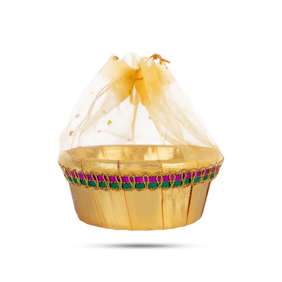 Decorative Tokri Basket With Net Cover- 3 X 2 Inches | Chocolate Gift Basket/ Gift Hamper Basket For Storage - Image 2