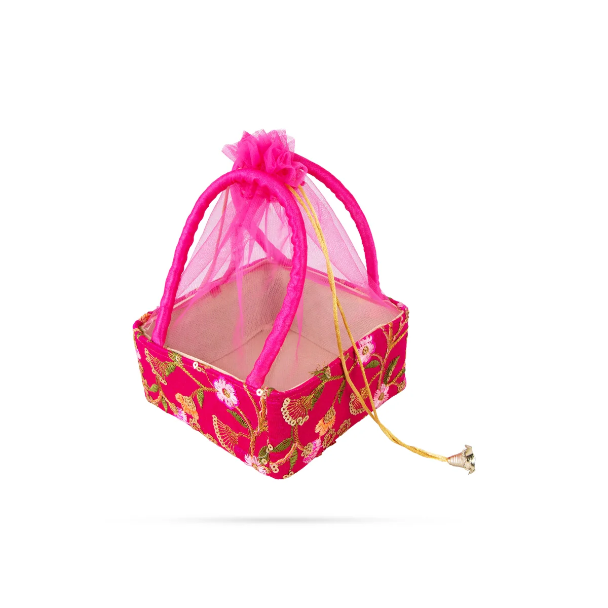 Decorative Tokri Basket With Net Cover - 3 X 6 X 6 Inches | Chocolate Gift Basket/ Gift Hamper Basket For Storage - Image 3