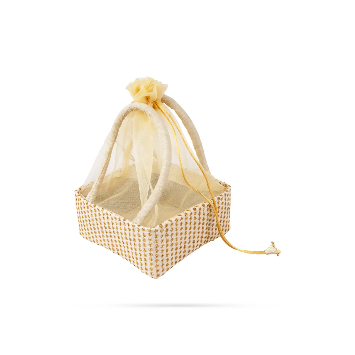 Decorative Tokri Basket With Net Cover - 3 X 6 X 6 Inches | Chocolate Gift Basket/ Gift Hamper Basket For Storage - Image 4