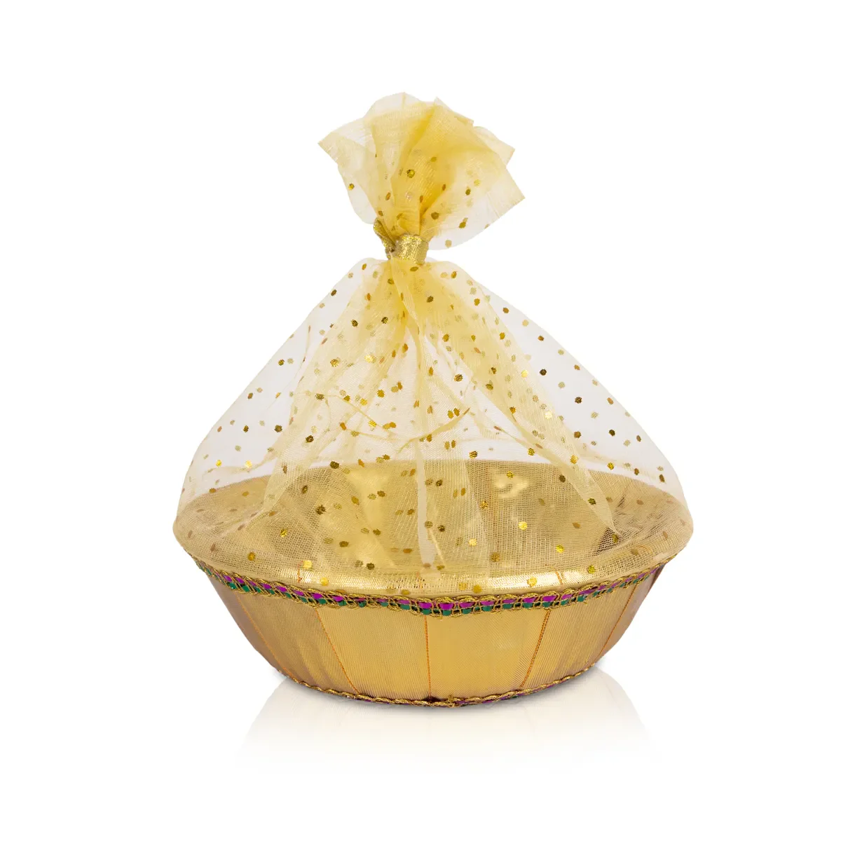 Decorative Tokri Basket With Net Cover- 3 X 7.25 Inches | Chocolate Gift Basket/ Gift Hamper Basket For Storage - Image 2