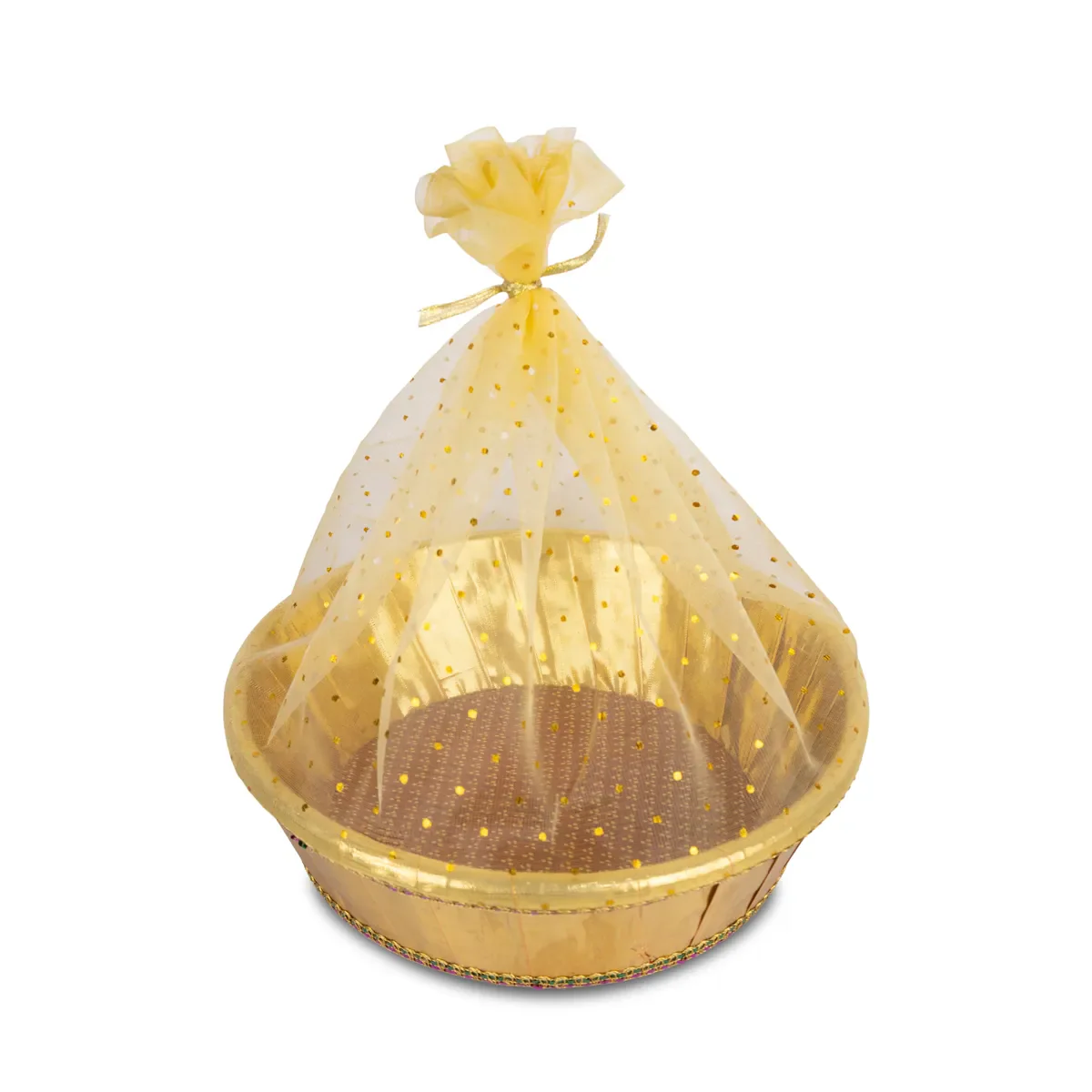 Decorative Tokri Basket With Net Cover- 4 X 13 Inches | Chocolate Gift Basket/ Gift Hamper Basket For Storage - Image 3