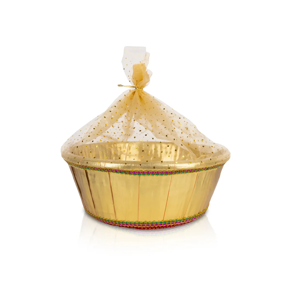 Decorative Tokri Basket With Net Cover- 6 X 19 Inches | Chocolate Gift Basket/ Gift Hamper Basket For Storage - Image 2