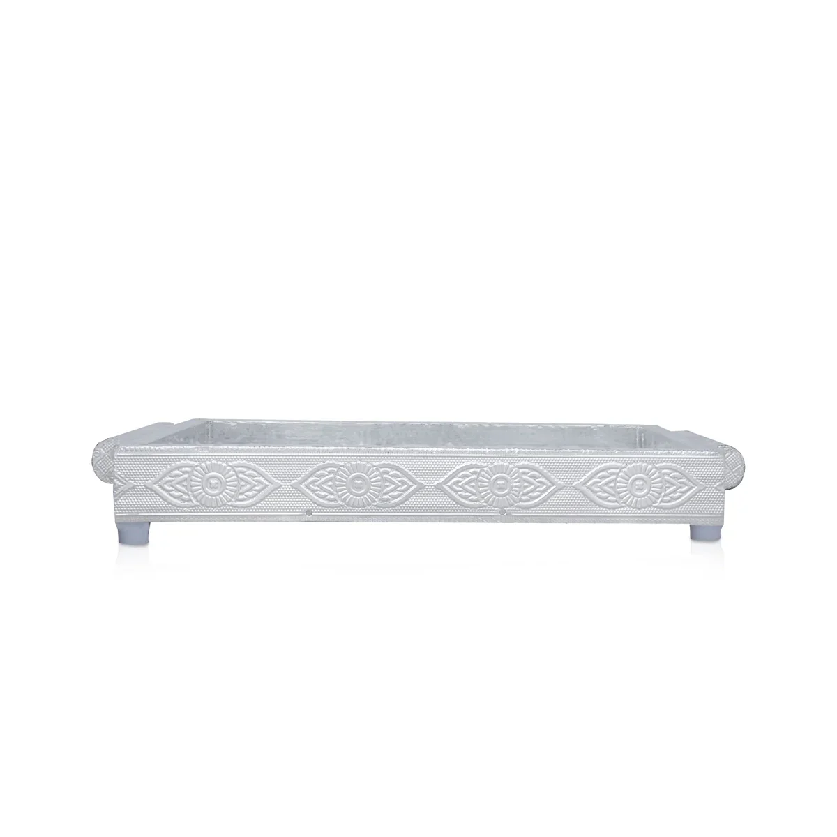 Decorative Tray - 1.5 x 10 x 7 Inches | Wooden Serving Tray/ Silver Polish Serving Plate for Pooja