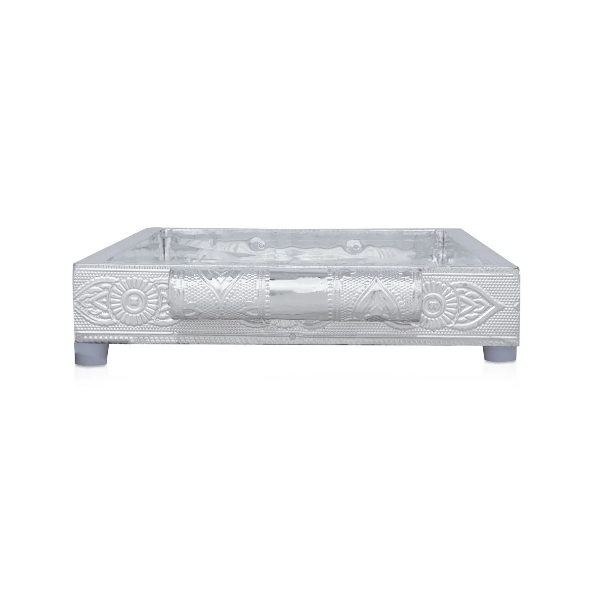 Decorative Tray - 1.5 x 10 x 7 Inches | Wooden Serving Tray/ Silver Polish Serving Plate for Pooja - Image 2