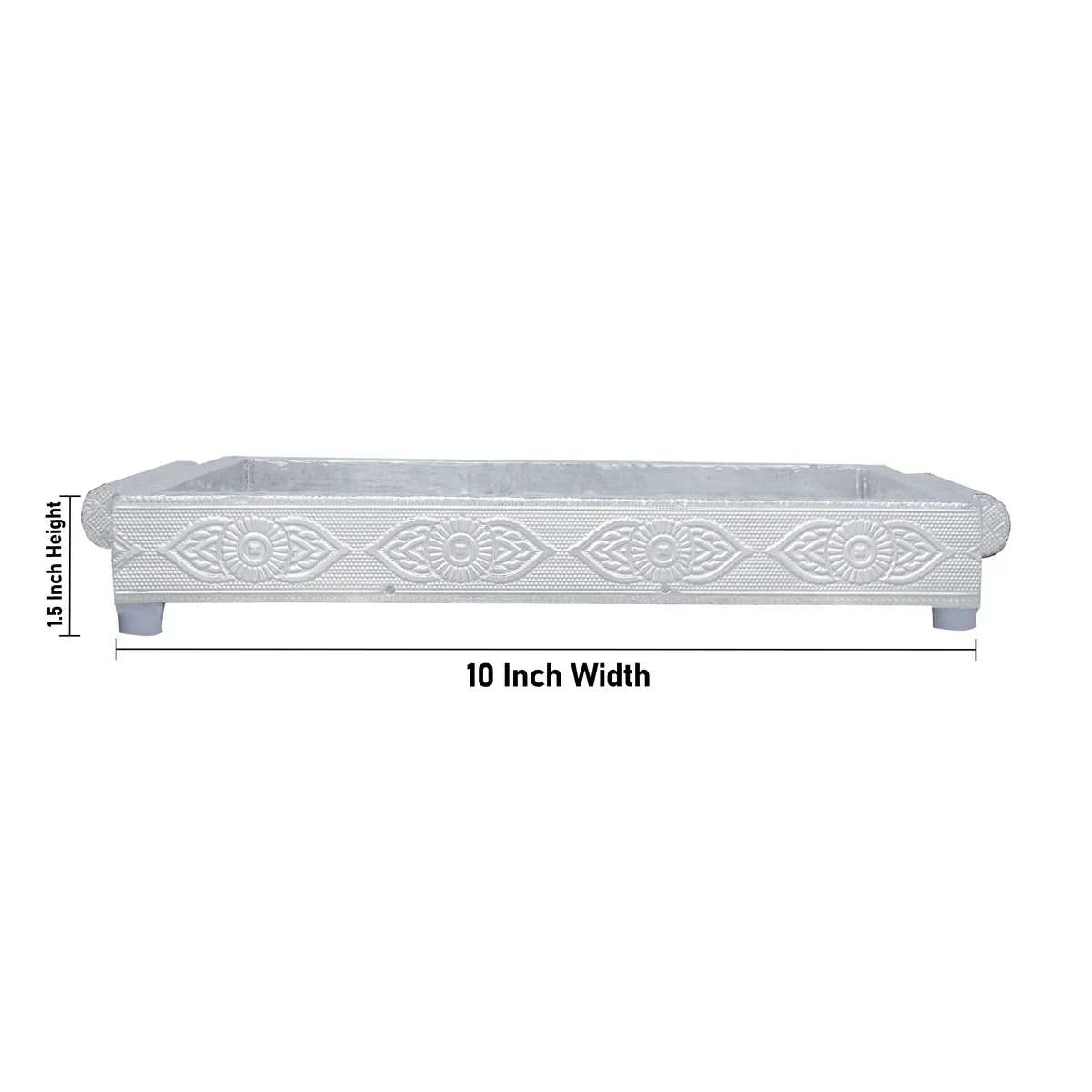 Decorative Tray - 1.5 x 10 x 7 Inches | Wooden Serving Tray/ Silver Polish Serving Plate for Pooja - Image 5