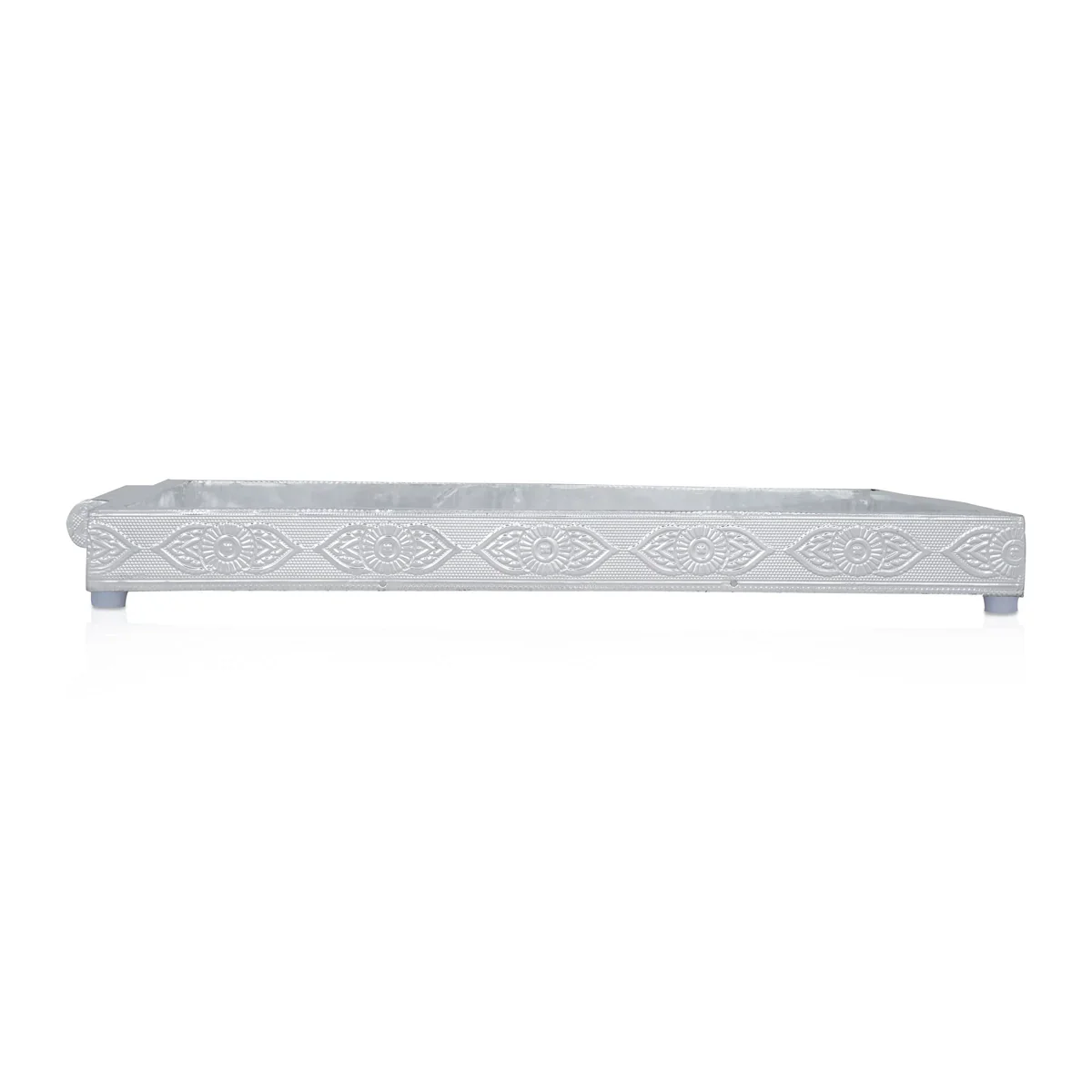 Decorative Tray - 1.5 x 14 x 10 Inches | Wooden Serving Tray/ Silver Polish Serving Plate for Pooja