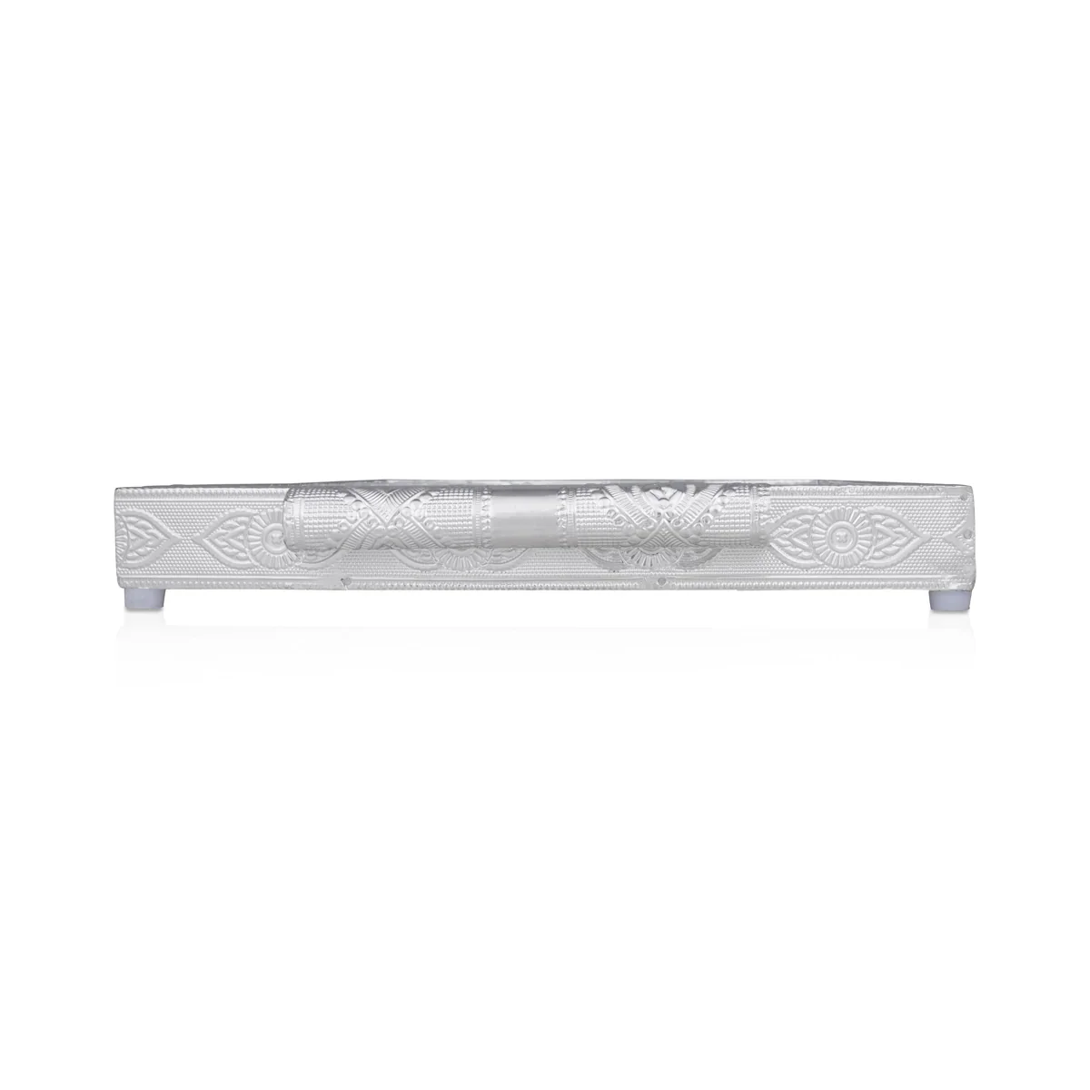 Decorative Tray - 1.5 x 16 x 11 Inches | Wooden Serving Tray/ Silver Polish Serving Plate for Pooja - Image 2