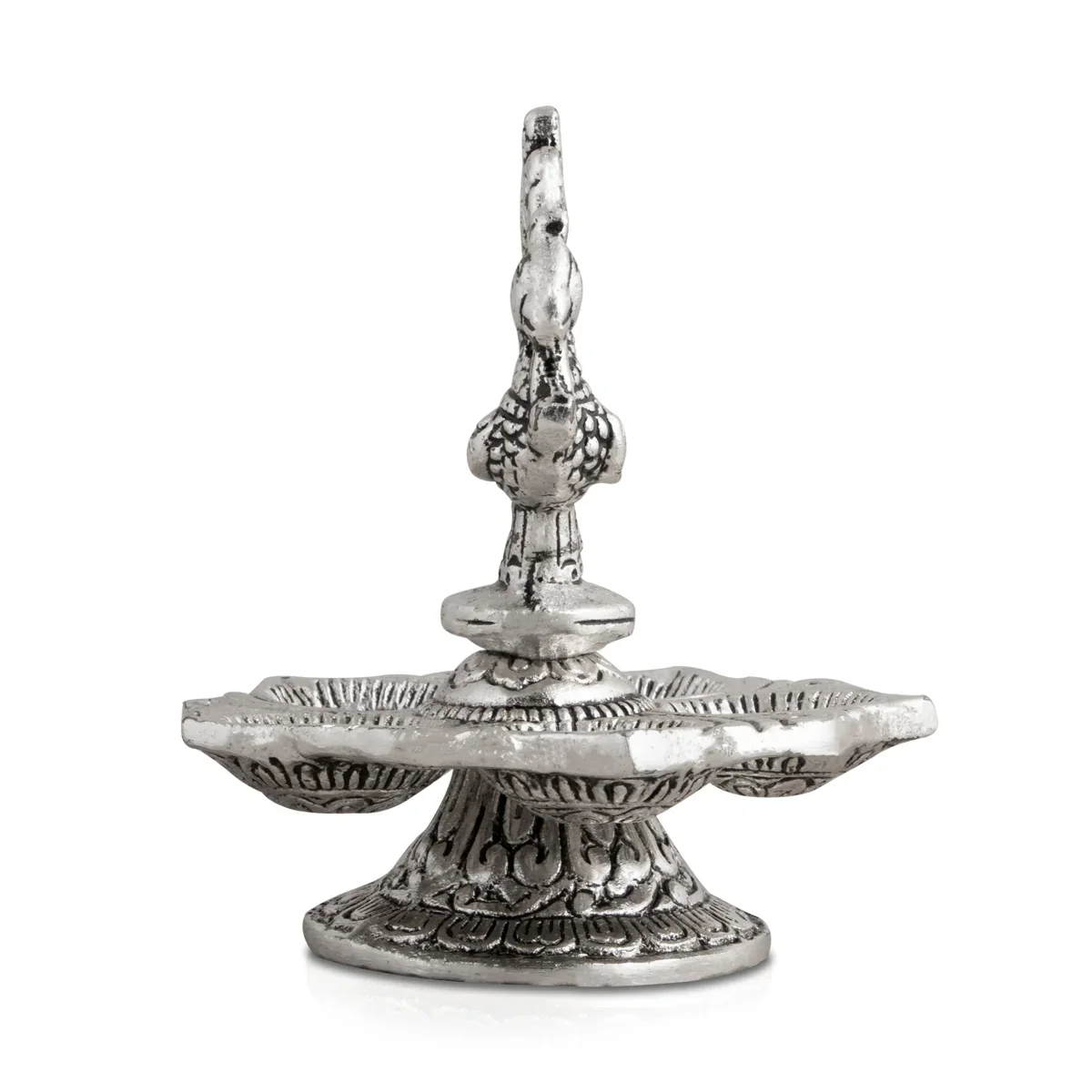Deep - 4.5 x 4 Inches | Peacock Design Diya/ 5 Face Lamp/ Aluminium Vilakku for Pooja/ 130 Gms Approx - Image 5