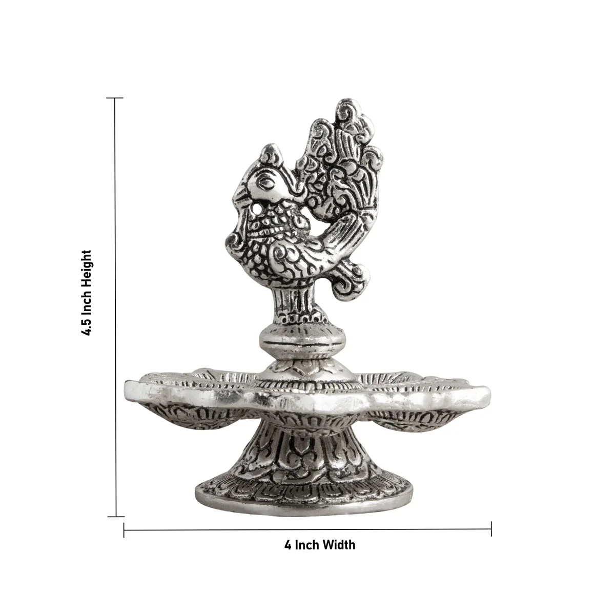 Deep - 4.5 x 4 Inches | Peacock Design Diya/ 5 Face Lamp/ Aluminium Vilakku for Pooja/ 130 Gms Approx - Image 6
