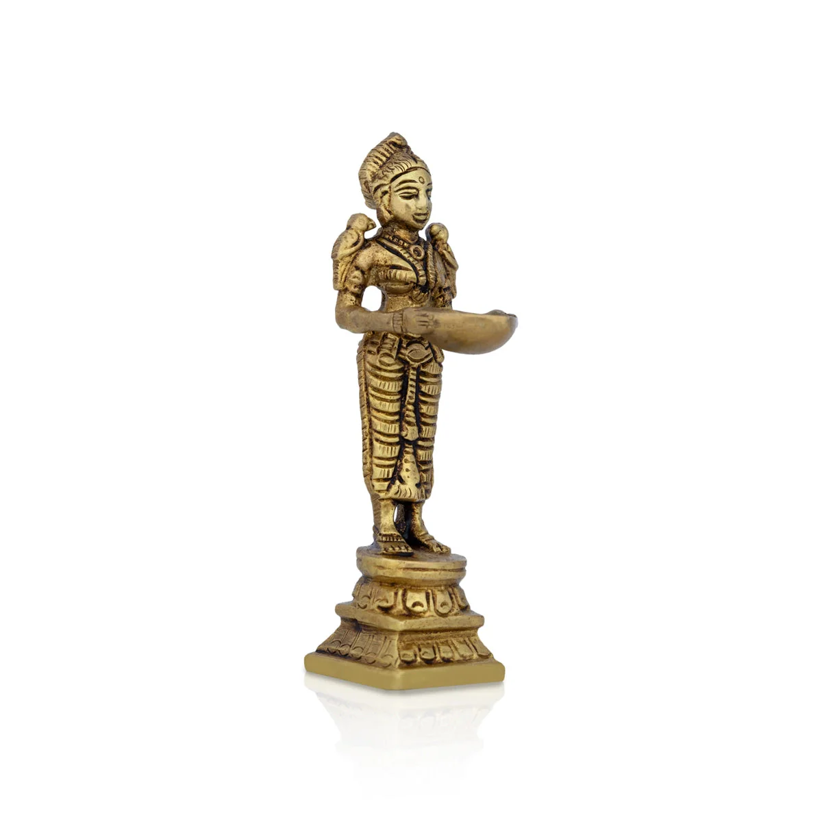 Deep Lady - 4 Inches | Brass Antique Lamp/ Vilakku/ Diya/ Deep for Pooja/ 180 Gms Approx - Image 2