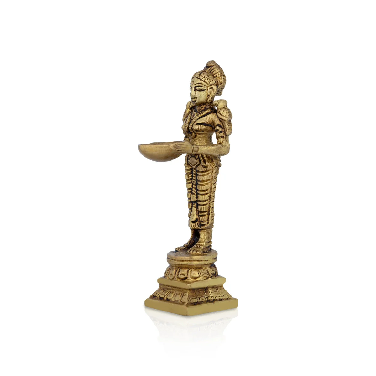 Deep Lady - 4 Inches | Brass Antique Lamp/ Vilakku/ Diya/ Deep for Pooja/ 180 Gms Approx - Image 3