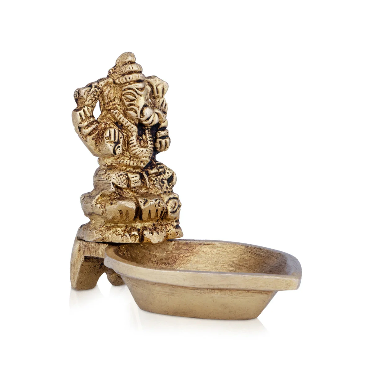 Deep With Ganesh Murti - 2 X 2.5 Inches | Brass Vilakku/ Antique Brass Lamp For Festivals & Pooja - Image 3