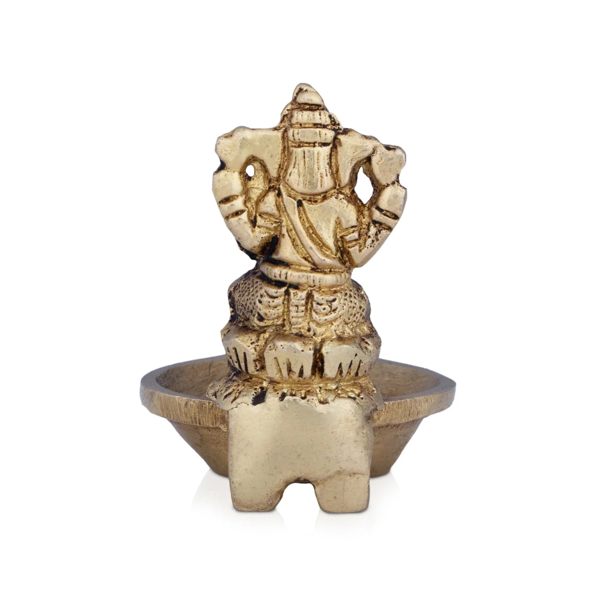 Deep With Ganesh Murti - 2 X 2.5 Inches | Brass Vilakku/ Antique Brass Lamp For Festivals & Pooja - Image 4