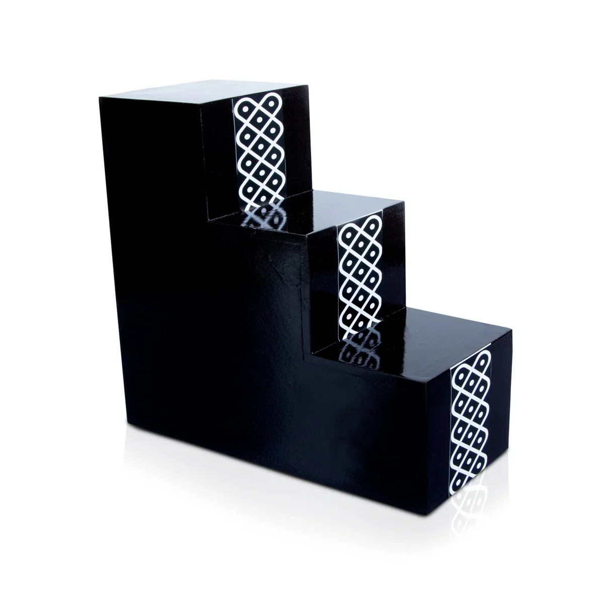 Deepam Stand - 3 x 3 Inches | Wooden Deep Stand/ 3 Step with Kolam Design Diya Stand for Pooja - Image 4