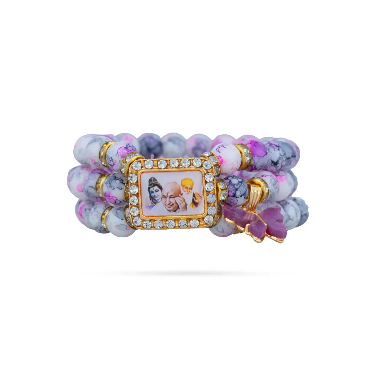 Delhi Guruji Bracelet - 2.5 Inch Dia | 3 Line Beaded Bracelet / Devotional Hand Band for Daily Wear - Image 6