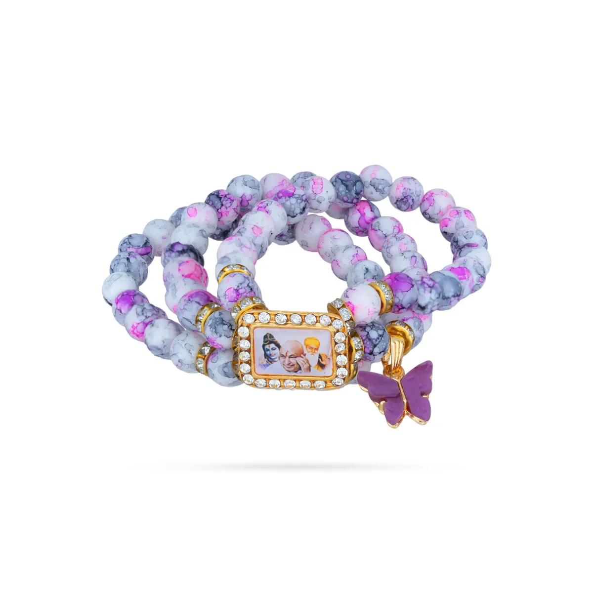 Delhi Guruji Bracelet - 2.5 Inch Dia | 3 Line Beaded Bracelet / Devotional Hand Band for Daily Wear - Image 7