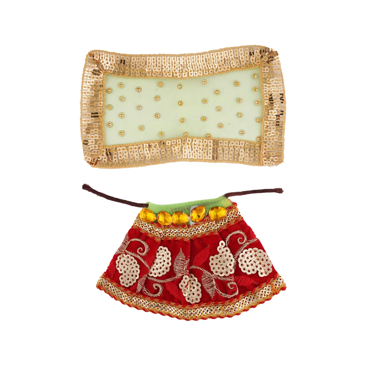 Devi Dress - 4.5 Inches | Mata Dress/ Lehenga Patka/ Fancy Work Devi Vastra For Deity/ Assorted Colour - Image 5