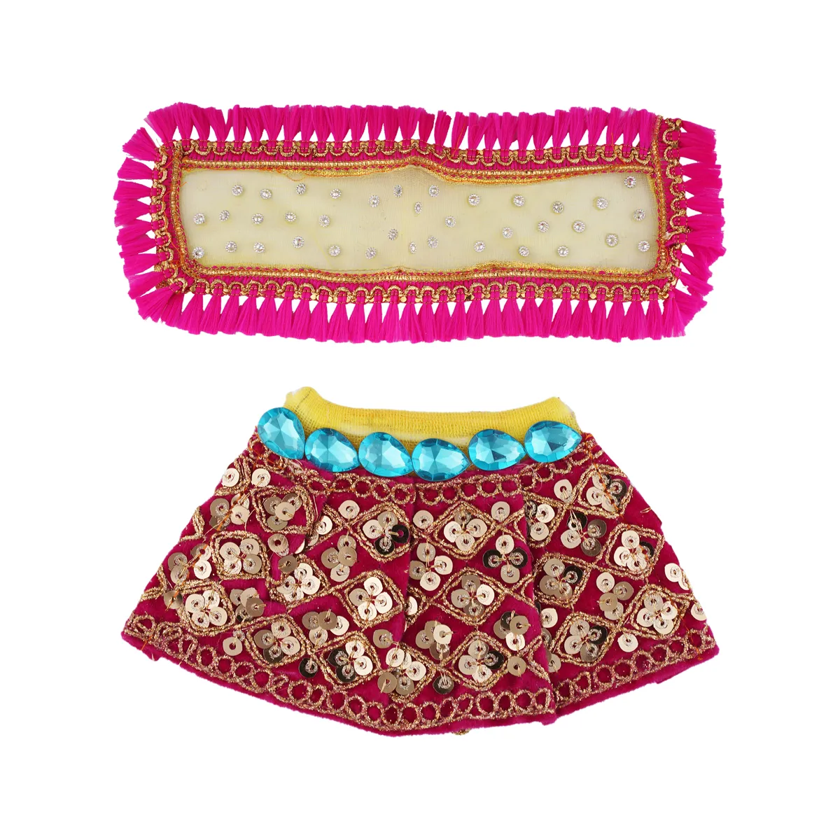 Devi Dress - 4.5 Inches | Mata Dress/ Lehenga Patka/ Fancy Work Devi Vastra For Deity/ Assorted Colour - Image 7