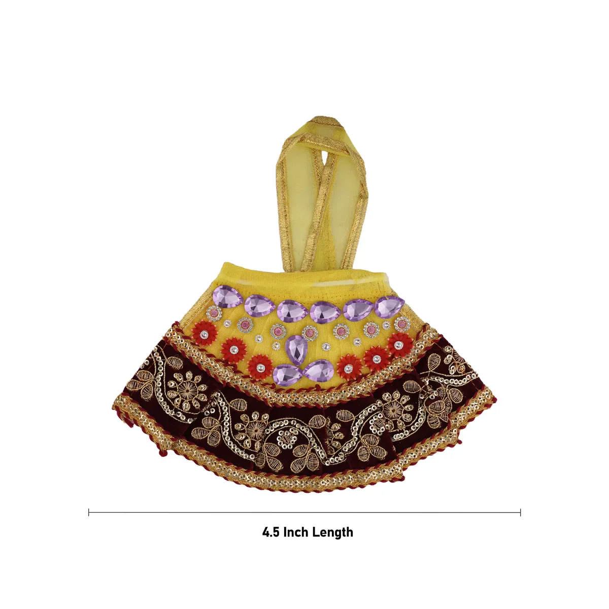 Devi Dress - 4.5 Inches | Mata Rani Poshak/ Lehenga Patka/ Stone & Embroidery Amman Pavadai For Deity - Image 10
