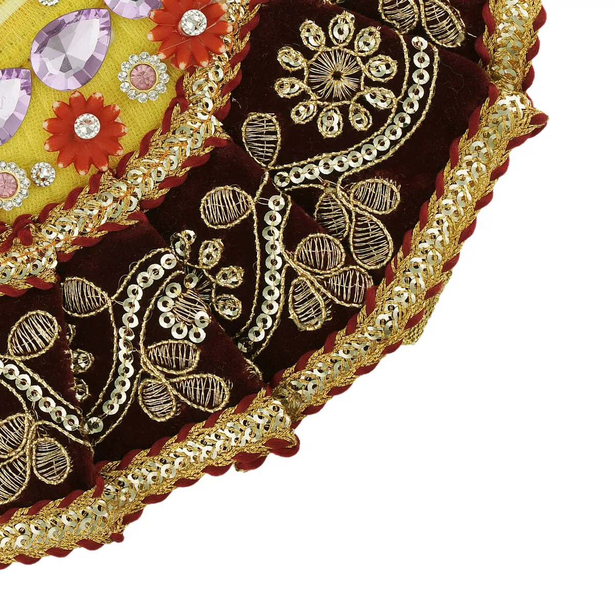 Devi Dress - 4.5 Inches | Mata Rani Poshak/ Lehenga Patka/ Stone & Embroidery Amman Pavadai For Deity - Image 2