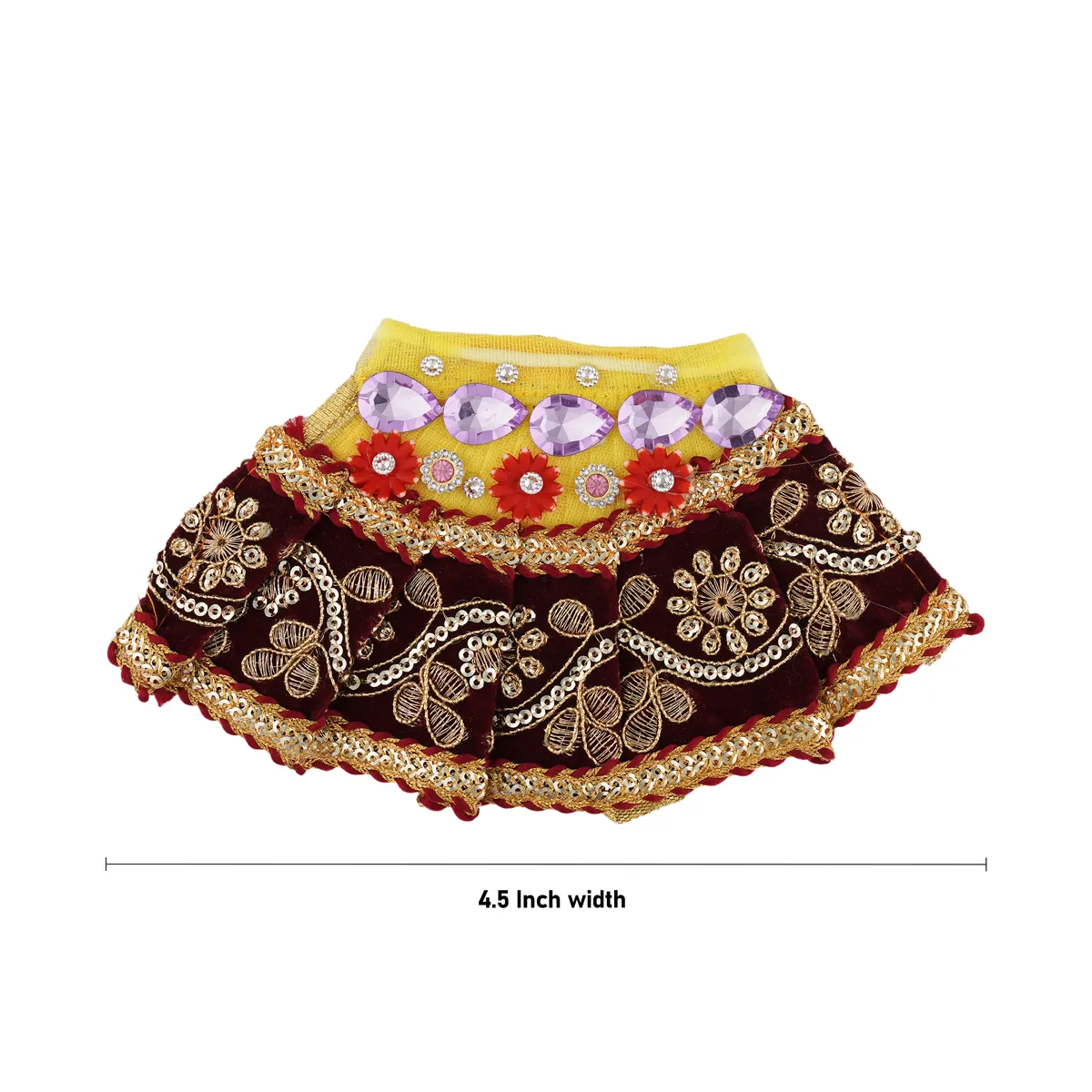 Devi Dress - 4.5 Inches | Mata Rani Poshak/ Lehenga Patka/ Stone & Embroidery Amman Pavadai For Deity - Image 3