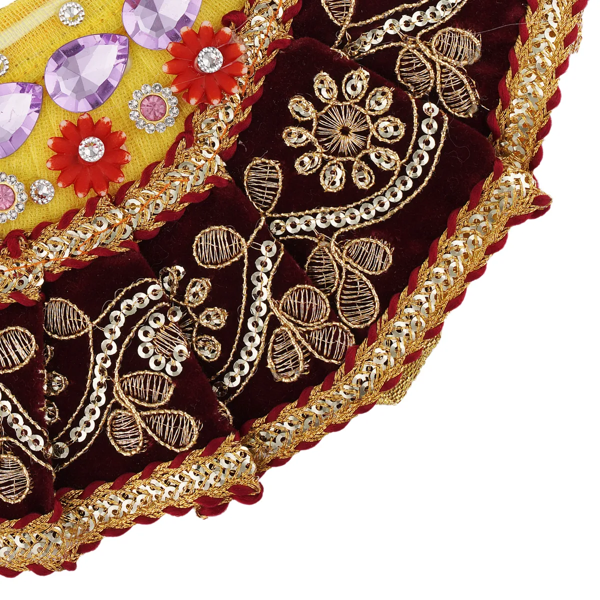 Devi Dress - 4.5 Inches | Mata Rani Poshak/ Lehenga Patka/ Stone & Embroidery Amman Pavadai For Deity - Image 5