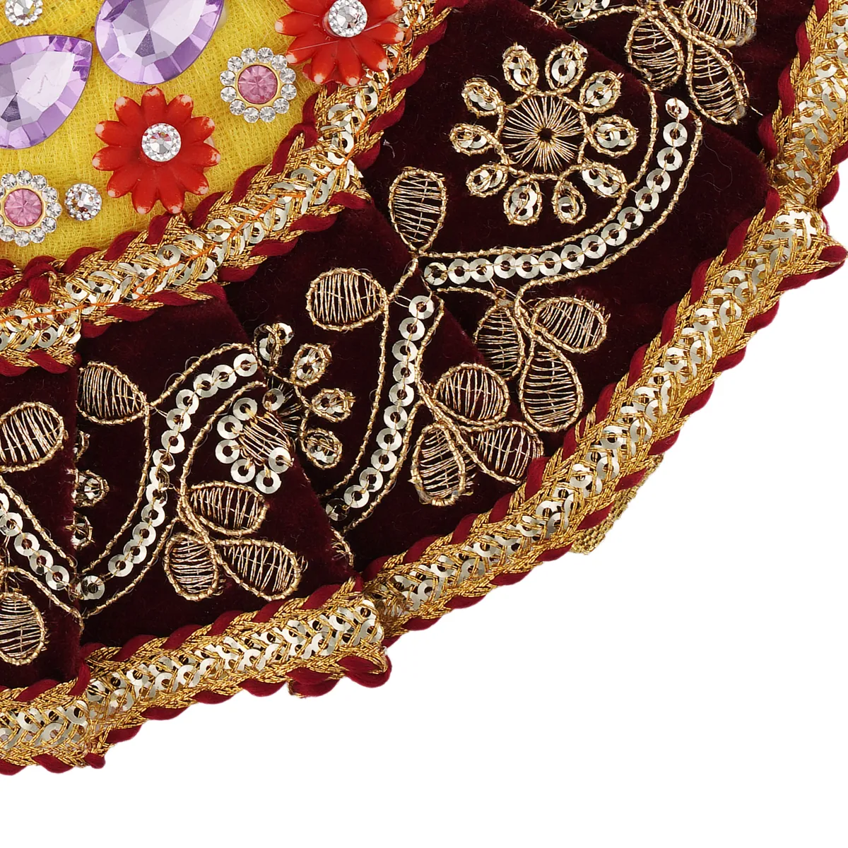 Devi Dress - 4.5 Inches | Mata Rani Poshak/ Lehenga Patka/ Stone & Embroidery Amman Pavadai For Deity - Image 7