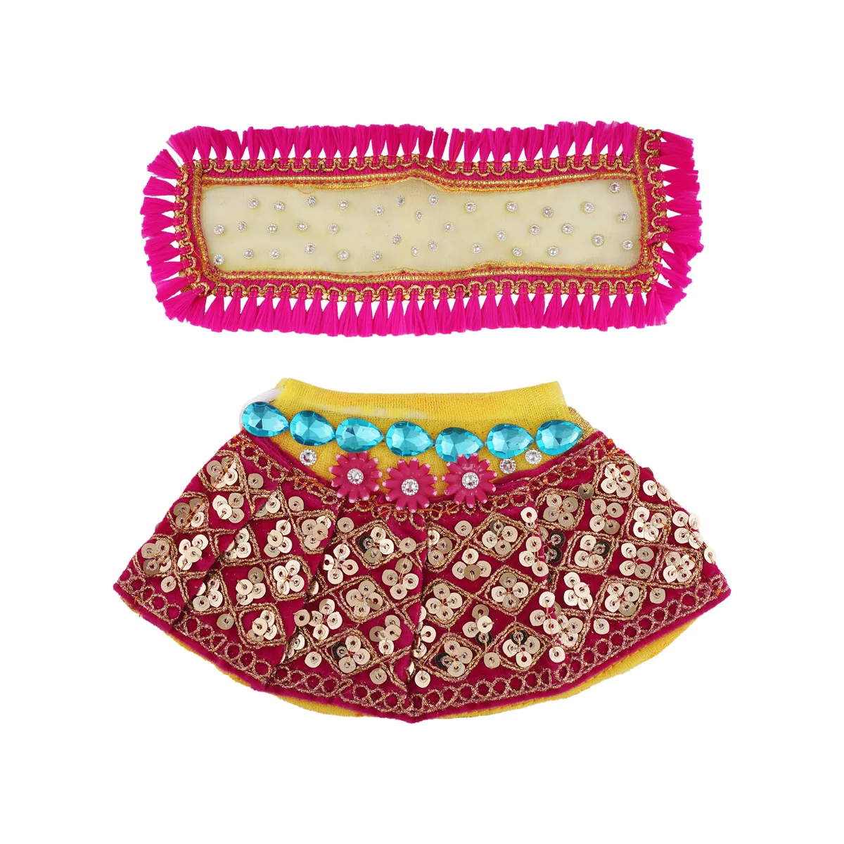 Devi Dress - 4.5 Inches | Mata Rani Poshak/ Lehenga Patka/ Stone & Embroidery Amman Pavadai For Deity - Image 8
