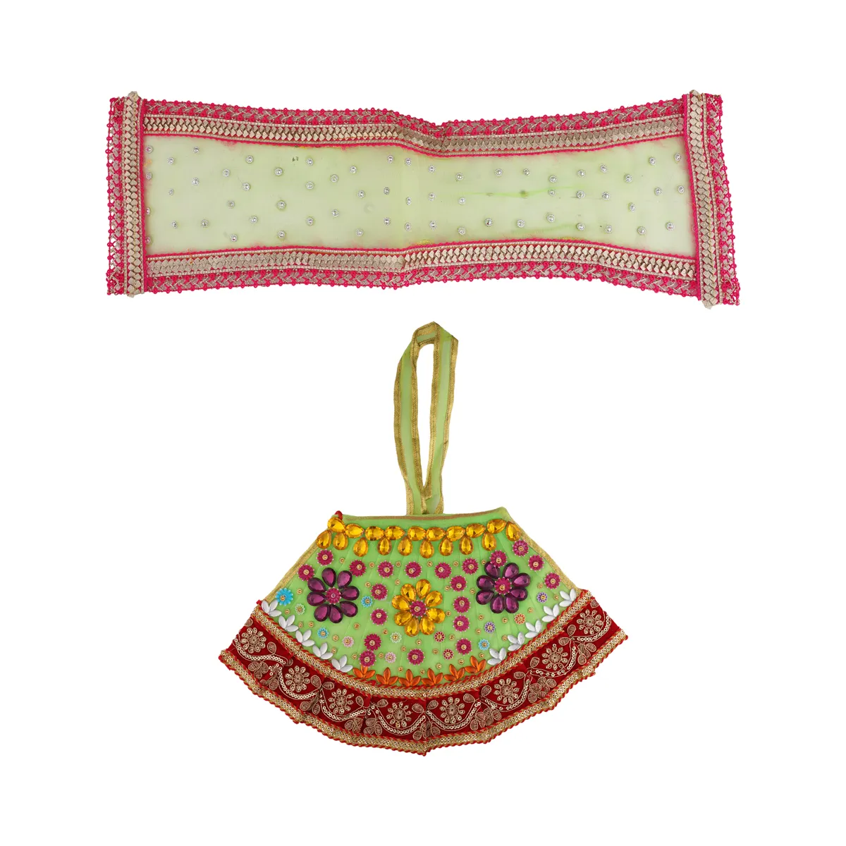 Devi Dress - 4 Inches | Mata Rani Poshak/ Lehenga Patka/ Fancy Amman Pavadai For Deity Decor/ Assorted Colour - Image 6