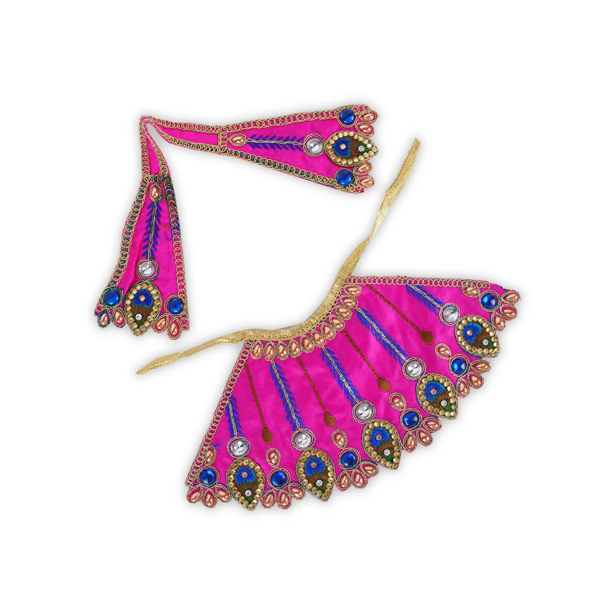 Devi Dress - 4 x 9 Inches | Embroidery Mata Rani Poshak/ Stone Work Devi Vastra for Deity/ Assorted Colour - Image 2