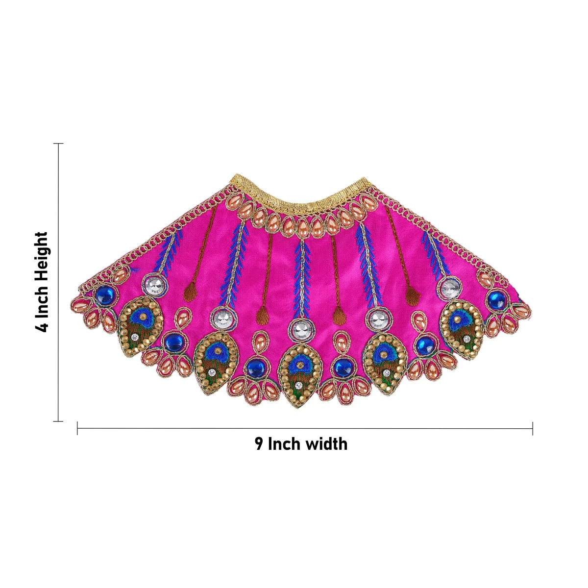 Devi Dress - 4 x 9 Inches | Embroidery Mata Rani Poshak/ Stone Work Devi Vastra for Deity/ Assorted Colour - Image 3