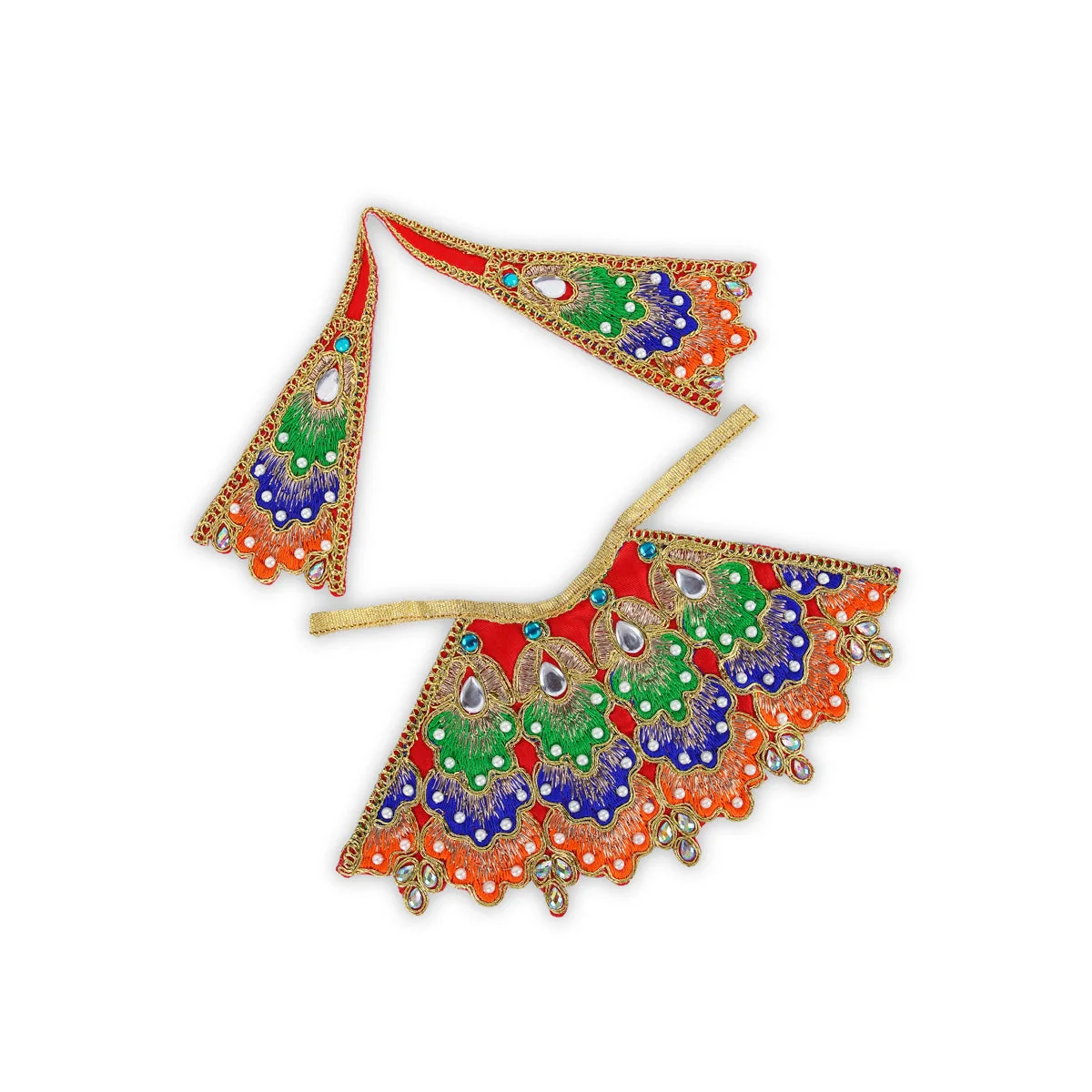 Devi Dress - 4 x 9 Inches | Embroidery Mata Rani Poshak/ Stone Work Devi Vastra for Deity/ Assorted Colour - Image 4