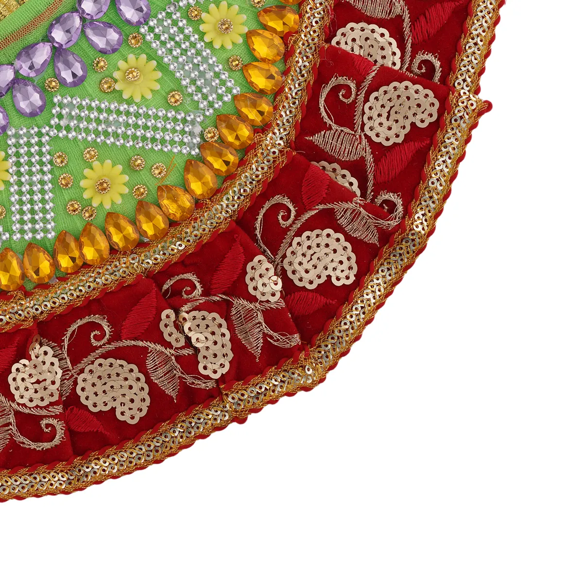 Devi Dress - 5.5 Inches | Mata Rani Poshak/ Lehenga Patka/ Stone & Embroidery Amman Pavadai For Deity/ Assorted Colour - Image 11