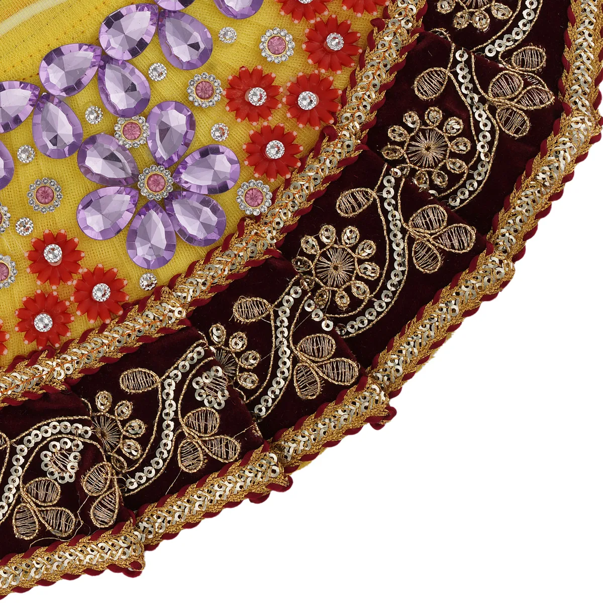 Devi Dress - 5.5 Inches | Mata Rani Poshak/ Lehenga Patka/ Stone & Embroidery Amman Pavadai For Deity/ Assorted Colour - Image 3