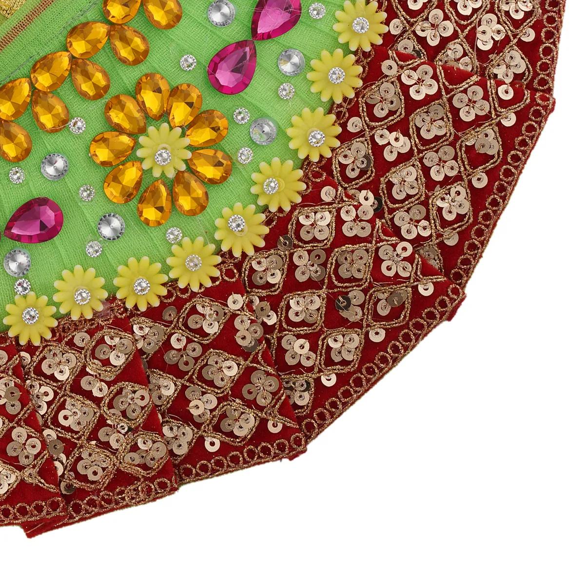 Devi Dress - 5.5 Inches | Mata Rani Poshak/ Lehenga Patka/ Stone & Embroidery Amman Pavadai For Deity/ Assorted Colour - Image 7
