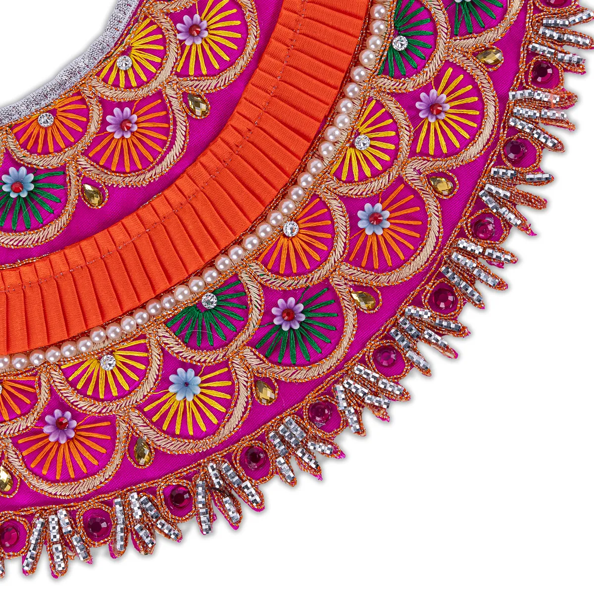 Devi Dress - 5.5 Inches | Mata Rani Poshak/ Lehenga Patka/ Embroidery Amman Pavadai For Deity Decor/ Assorted Colour - Image 3
