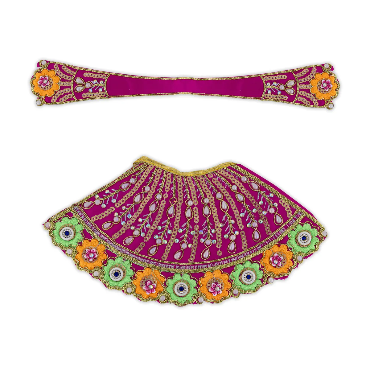 Devi Dress - 5 Inches | Mata Rani Poshak/ Lehenga Patka/ Embroidery Amman Pavadai/ Assorted Colour - Image 5
