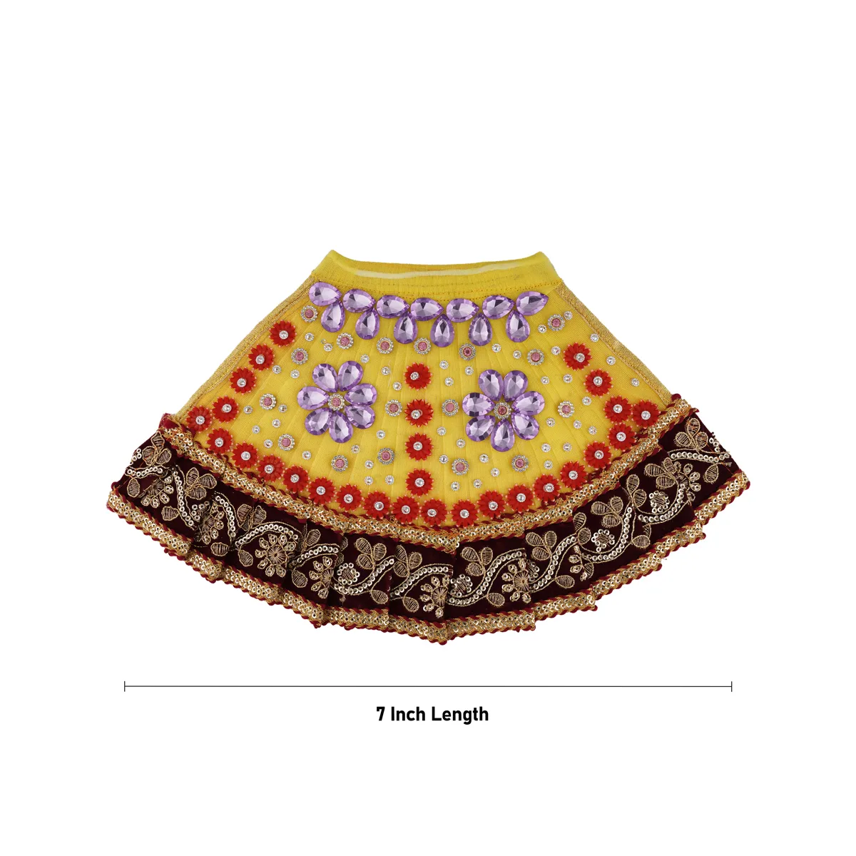 Devi Dress - 7 Inches | Mata Rani Poshak/ Lehenga Patka/Embroidery Amman Pavadai For Deity/ Assorted Colour - Image 3