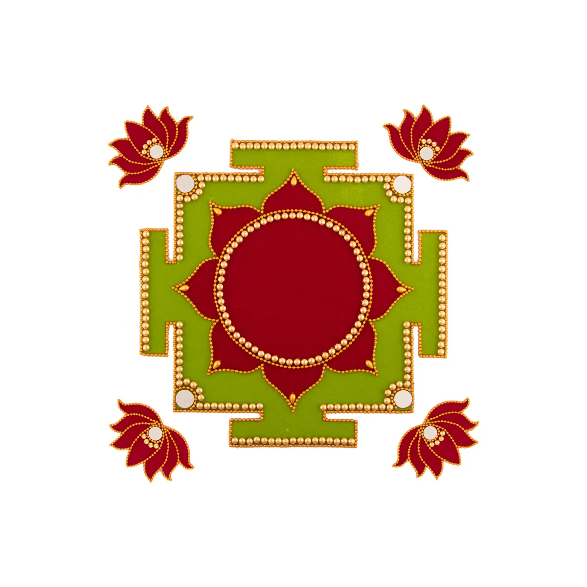 Devi Peedam Rangoli Design - 8 Inch | Velvet Muggulu/ Artificial Rangoli for Pooja Room Decor - Image 2