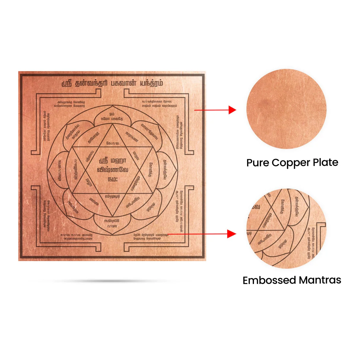 Dhanvantri Yantra - 4 X 4 Inches | Tamil/ Copper Yantra/ Dhanvantari Yantra For Health And Healing - Image 4