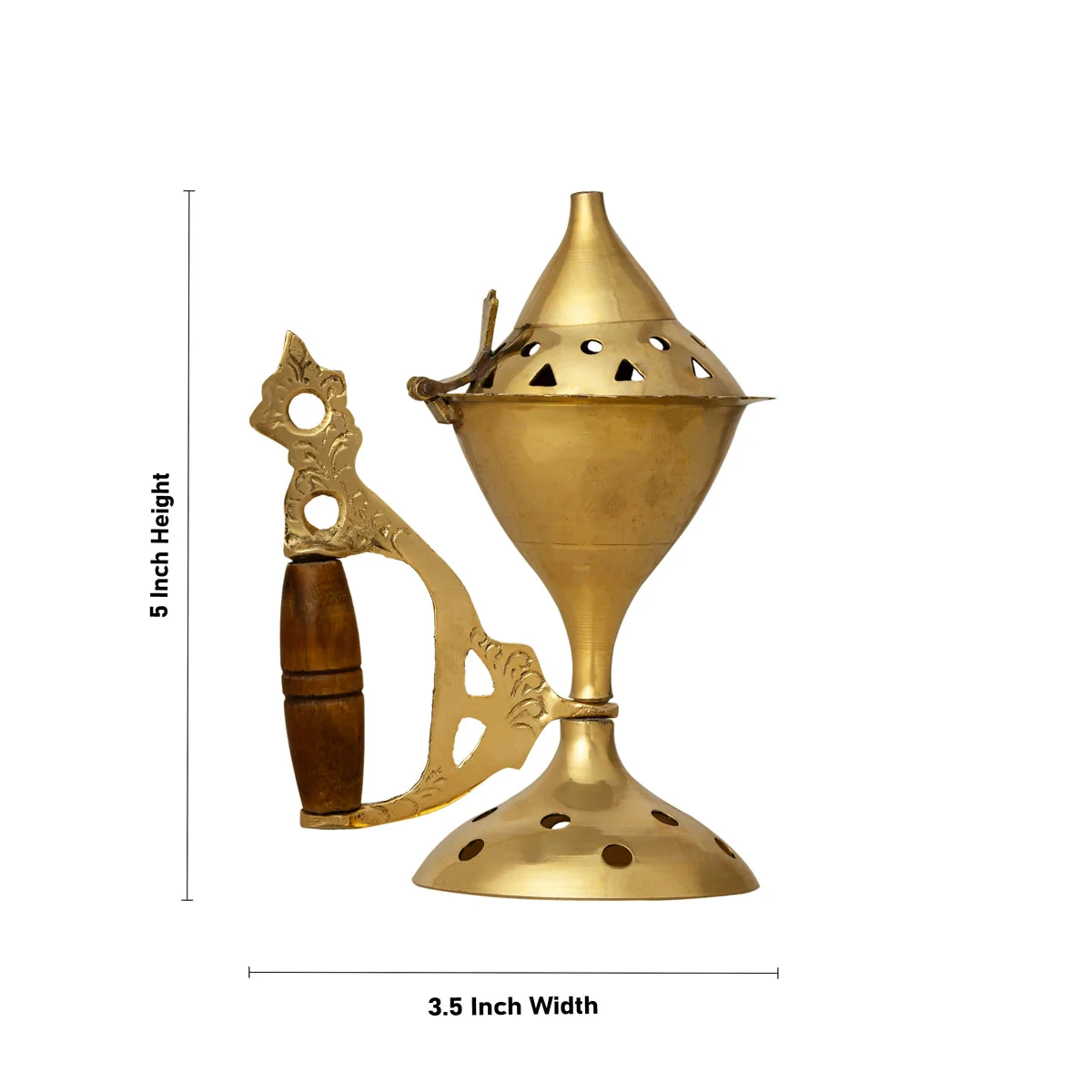 Dhoop Stand With Wooden Handle - 5 X 3.5 Inches | Dhoop Batti Stand/ Brass Sambrani Stand With Lid For Pooja - Image 2