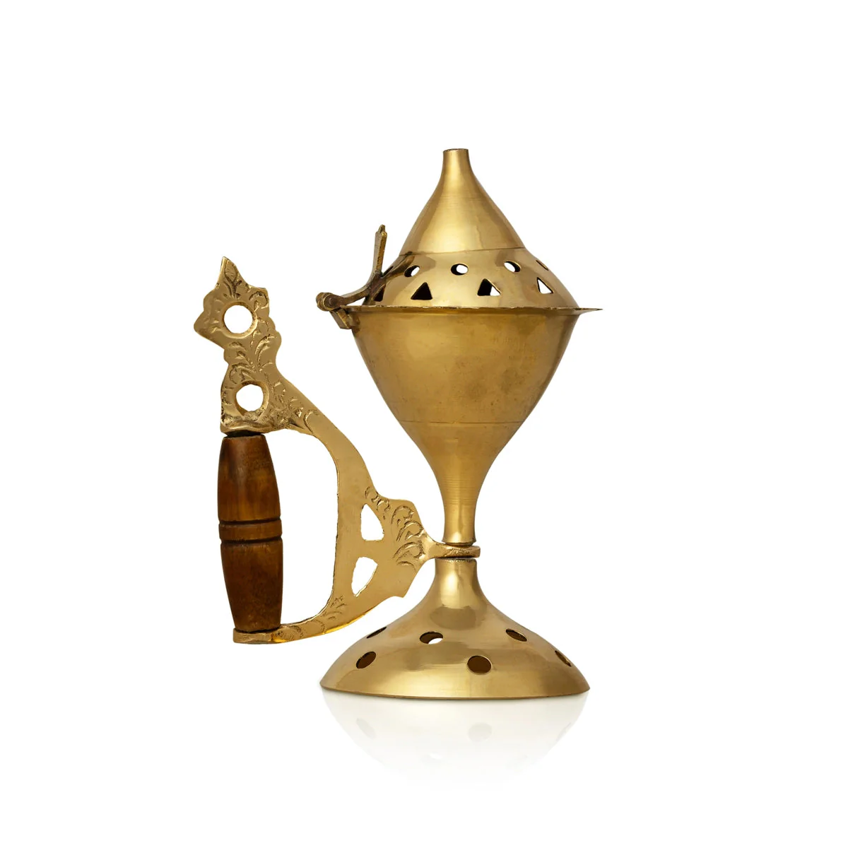 Dhoop Stand With Wooden Handle - 5 X 3.5 Inches | Dhoop Batti Stand/ Brass Sambrani Stand With Lid For Pooja - Image 3