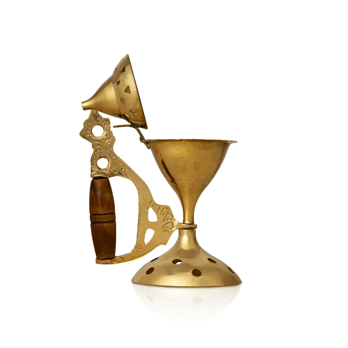 Dhoop Stand With Wooden Handle - 5 X 3.5 Inches | Dhoop Batti Stand/ Brass Sambrani Stand With Lid For Pooja - Image 4