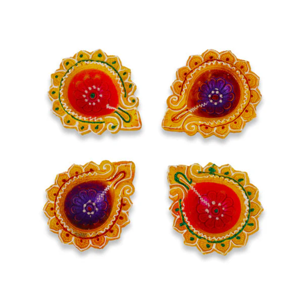 Decorative Diya Set - 1 x 2.5 Inch | 4 Pcs/ Agal Vilakku/ Clay Deepam for Pooja/ Assorted Design - Image 3