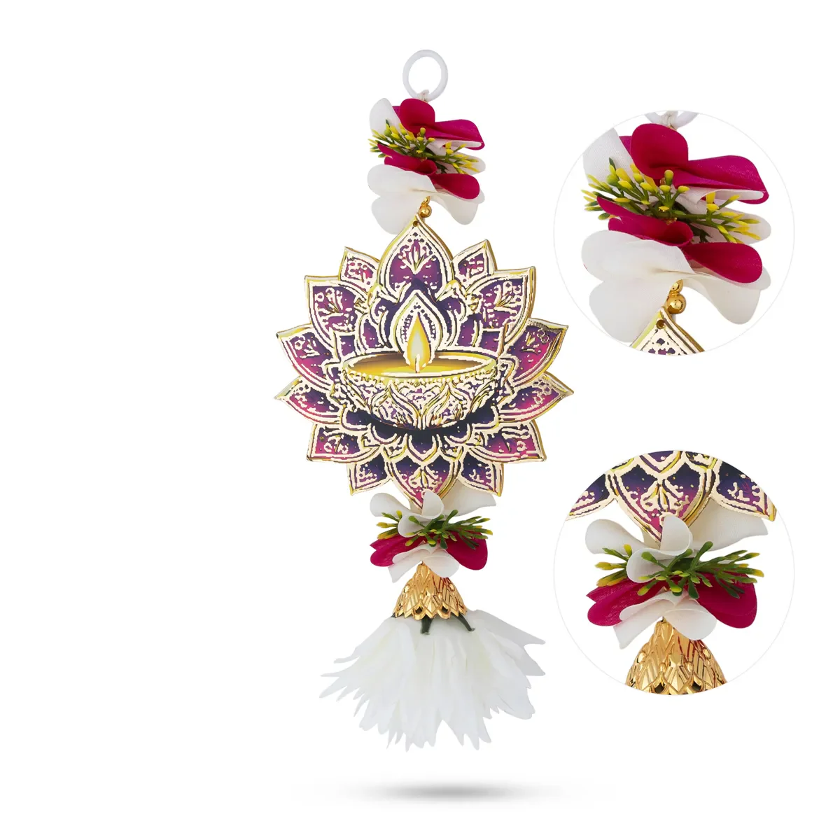 Diya Wall Hanging - 11 Inches | Floral Design Hanging/ Decorative Diya Wall Hanging For Home Decor - Image 2