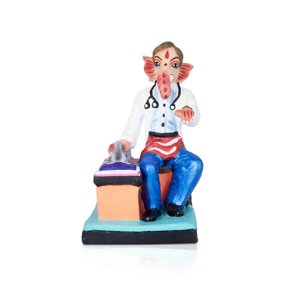 Doctor Ganesh Murti Checking Mooshika Clay Golu Bommai - 9 X 5 Inches | Navaratri Gombe/ Giri Golu Doll